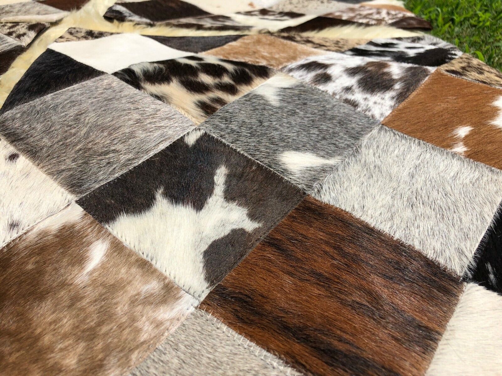 Cowhide Pillows Cushion Covers Leather Real Cow Hide Skin Patchwork 16" x 16" (Set of 2 Covers) 24Hr Smart
